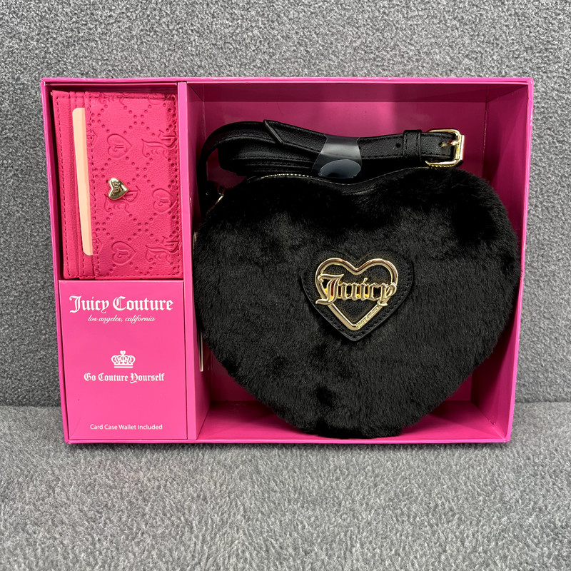 Juicy Couture Liquorice Heart Crossbody Black & Card Case Pink Boxed Gift