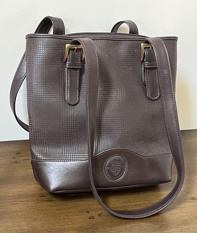 Vintage Liz Claiborne Brown Shoulder Bag Tote Textured Faux Leather Buckle Purse