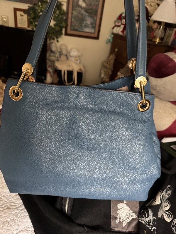 Michael Kors Raven Large Pebbled NWT leather Bag Denim Blue