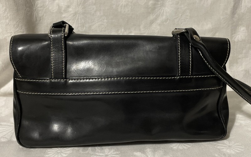 MICHAEL ROME Black Genuine Leather Shoulder Handbag White Stitching gallery
