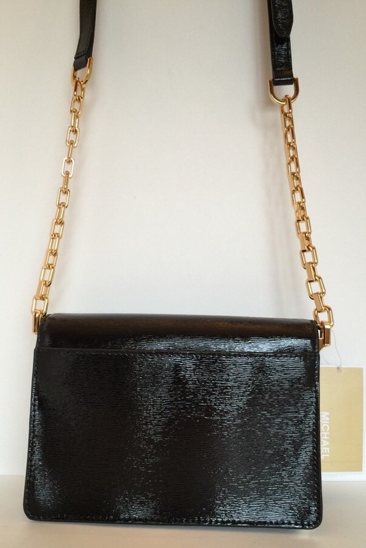 Michael Kors Brinkley Messenger Cross-body Black Patent Leather Handbag SM/ MD gallery