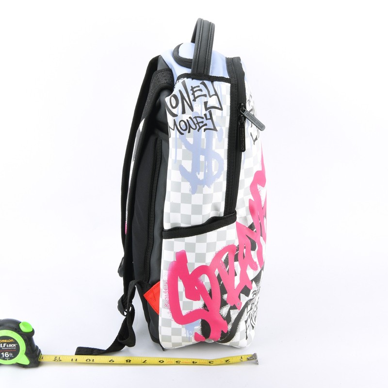 Sprayground Shark Poetry Dlxsv Leather Backpack Zippered Unisex Plaid Pink Gray gallery