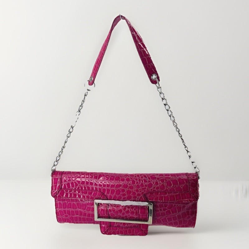 Marciano Barbie Pink Y2K Faux Patent Y Croc Shoulder Clutch Purse STRAPWEAR READ