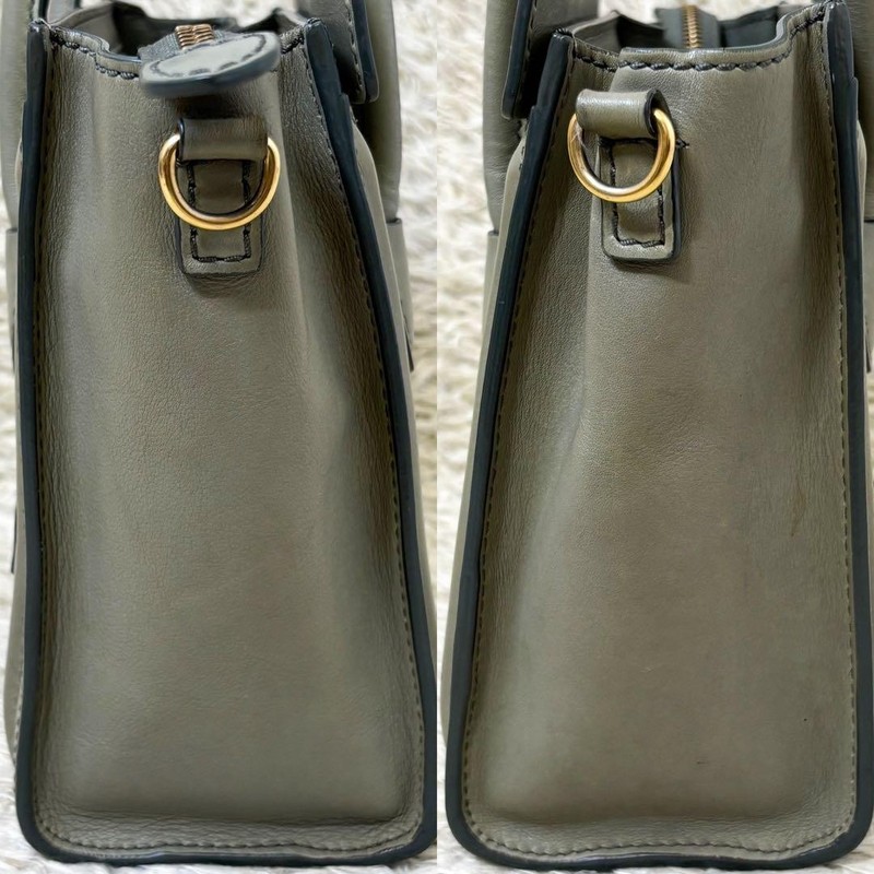 Celine Luggage Nano Shopper Handbag Khaki 2Way Crossbody Used gallery