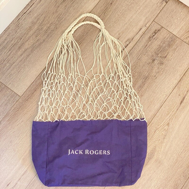 Jack Rogers Beach Bag Tote Fish Net Crochet Navy Blue Nautical Preppy Summer