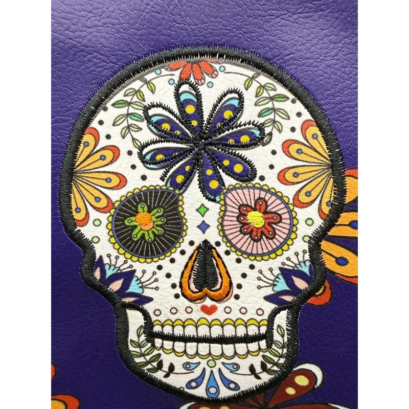Purple Sugar Skull Floral Crossbody Bag Studded Chain Strap Day of the Dead NEW gallery