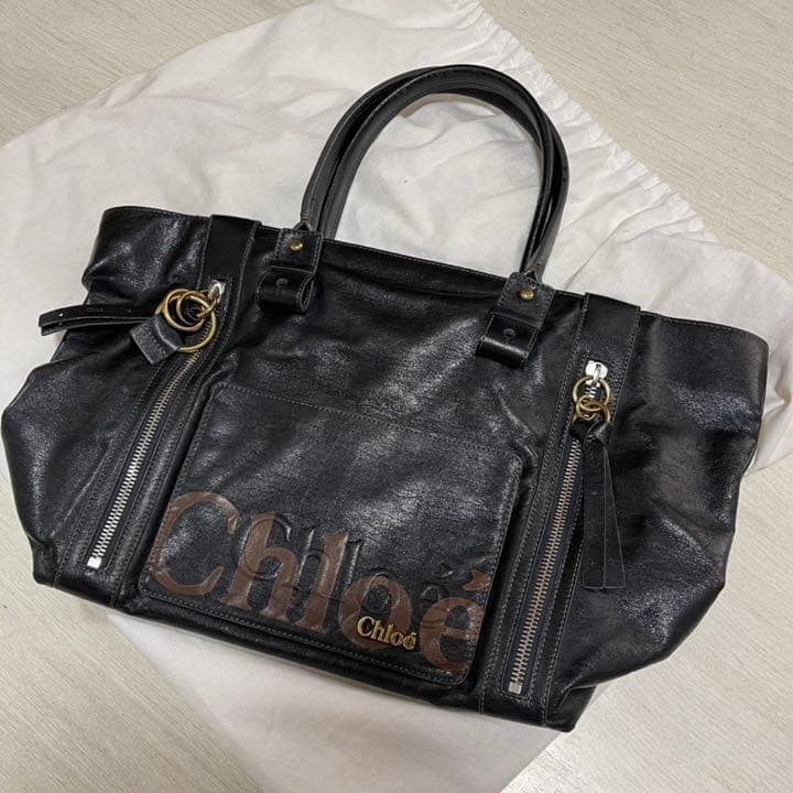 Chloe Big Tote Bag Vintage Black Leather 38.5-54cm 15-21in Excellent Condition