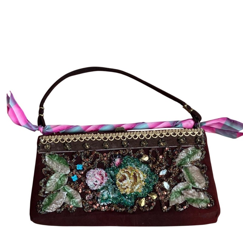 Hand Decorated Original Beaded Floral Clutch Evening Handbag Embellished