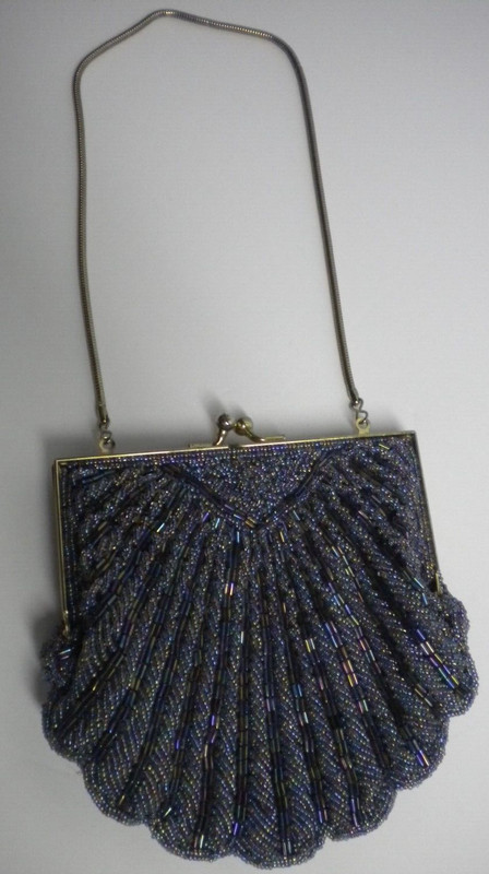 Vintage Magid Iridescent Oyster Shell Style Beaded Handbag Purse Clutch w/ Strap gallery