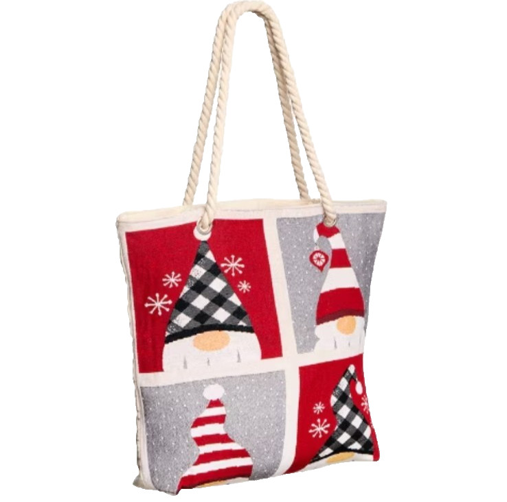 Holiday Tapestry Gnome Tote with Rope Handles Easy to Carry Tote NWT