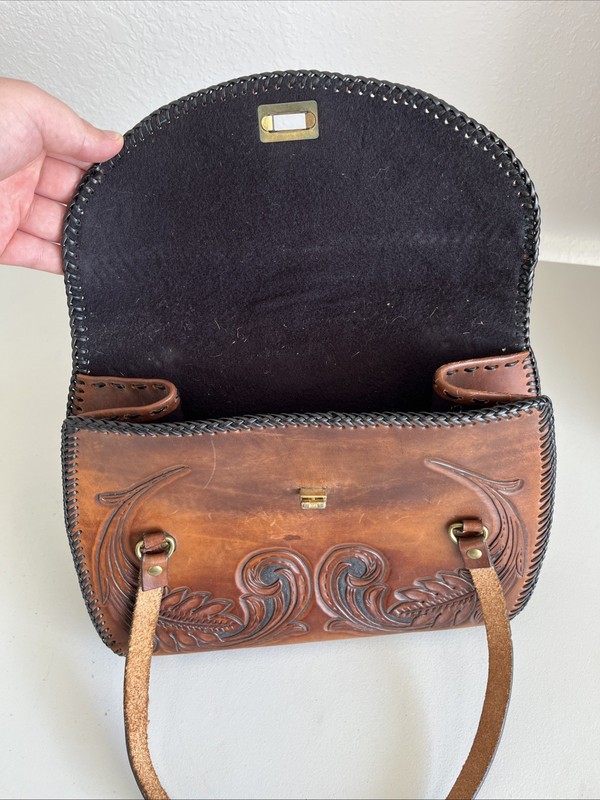 Vintage Fox Themed Hand Tooled Custom Leather Purse SMOKE SMELL 12x5x10 Inch gallery