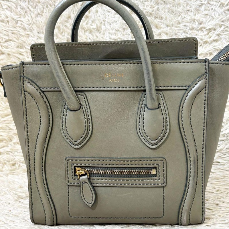 Celine Luggage Nano Shopper Handbag Khaki 2Way Crossbody Used gallery