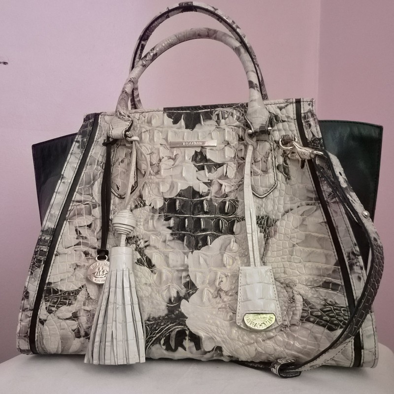 Brahmin Floral Embossed Satchel Top Handle Detachable Strap Tassel Gold gallery