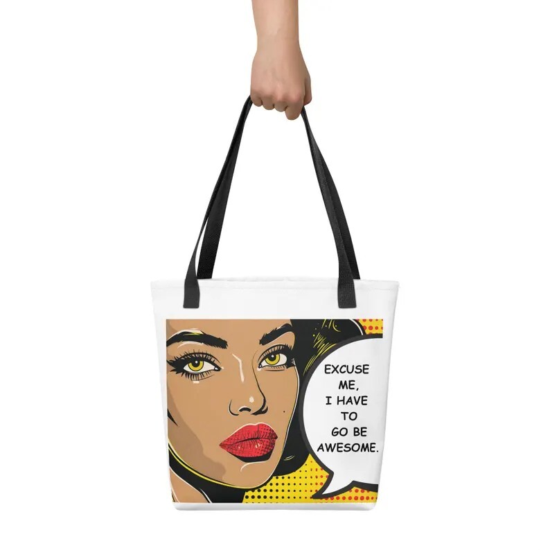 Pop Art Tote Bag Retro Comic Style | Funny Quote Shoulder Bag | Gift for Women