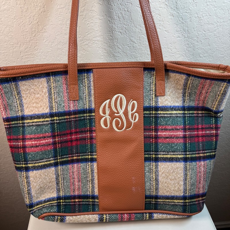Marley Lilly Plaid Tote Bag Monogrammed JPC Approx 12″H x 17″L x 5″ Deep