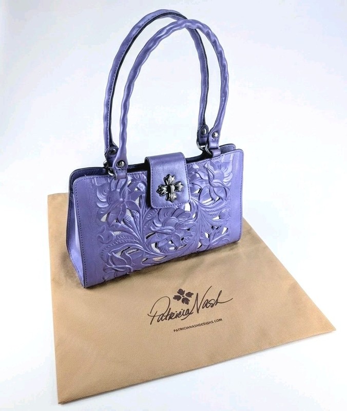 Patricia Nash Rosina Satchel Purple Tooled Leather Cutout Tote Purse