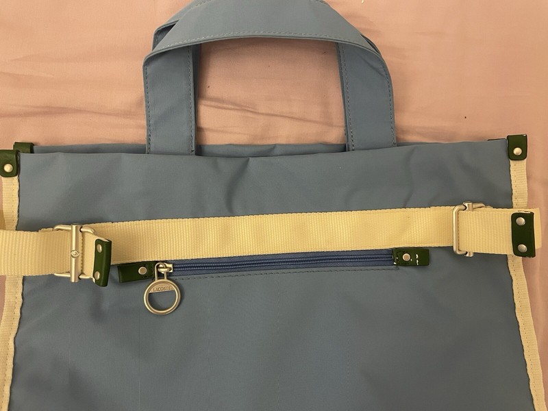 Lacoste Tote Shopping Bag Magnetic Snap Button Light Blue Vertical gallery