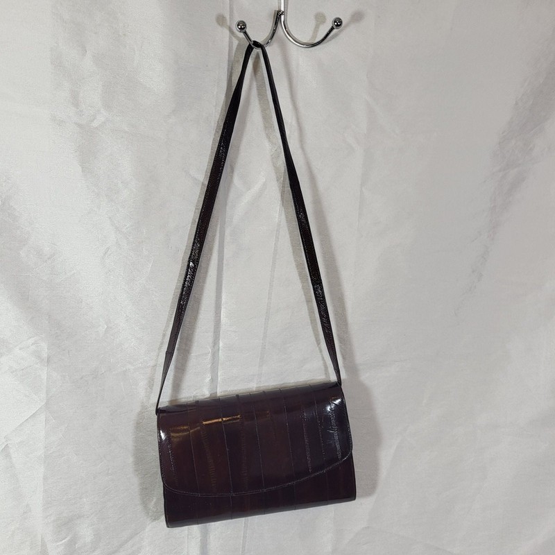 Vintage Genuine Eel Skin Brown Leather Shoulder Bag