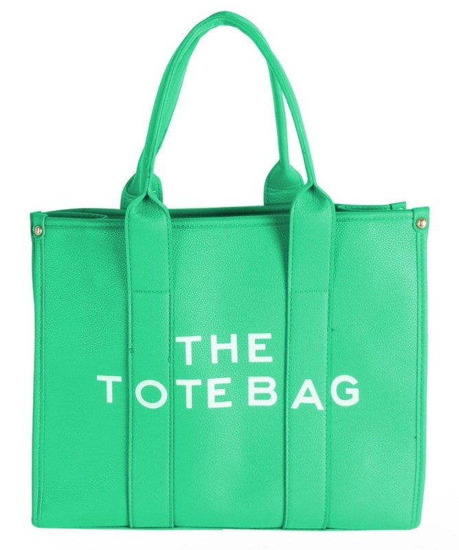 Green Tote Bag Zip Closure Gold Hardware Inner Pockets Double Handles Women