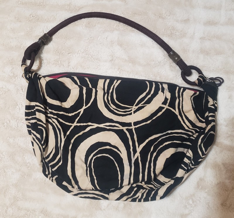 Old Navy Black White Fabric Pink Innerline Carrying Bag Purse Handbag 24″ x 14″
