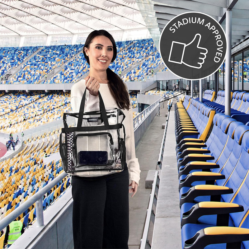 Clear Tote Bag Stadium Approved - Mesh Pockets Shoulder Straps Zippered Top Perf gallery