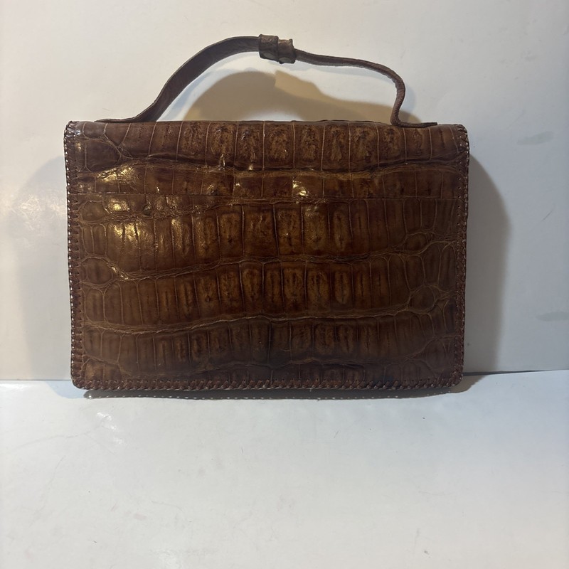 Vintage Genuine Leather Alligator Top Handle Purse/Clutch 7x10in