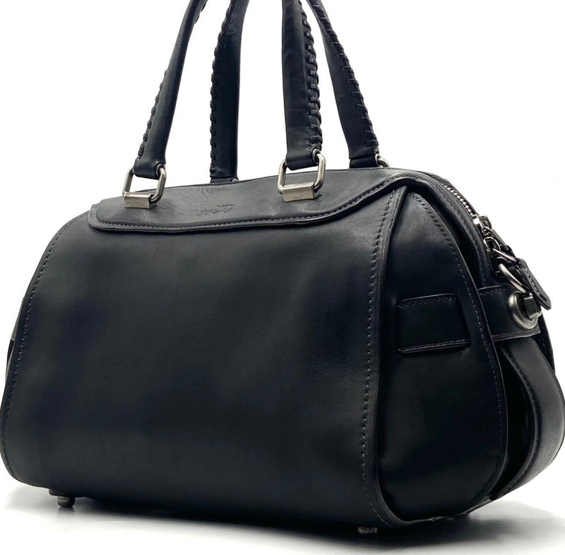 COACH Ace Mini Boston Black Leather Turn Lock Handbag Carriage Logo 37017 Auth
