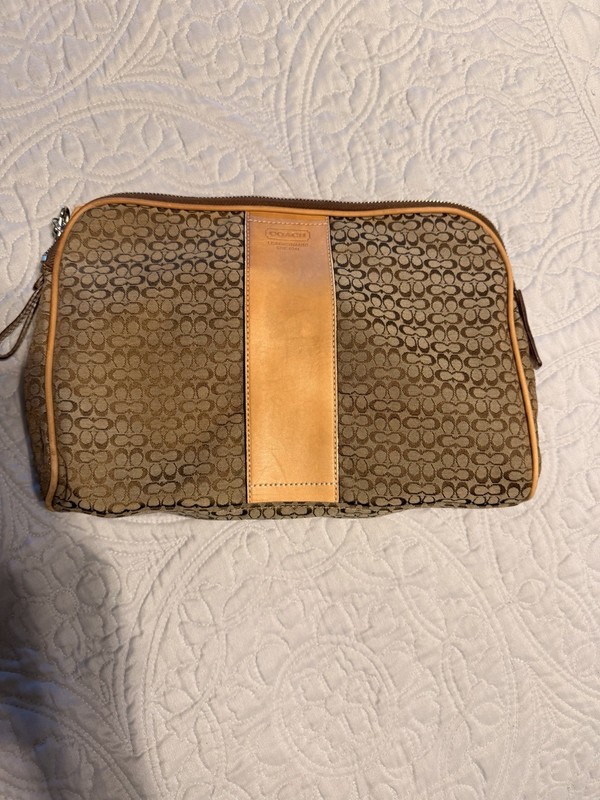 Authentic COACH Signature Canvas/Leather Beige/Brown Large Unisex Pouch/Clutch