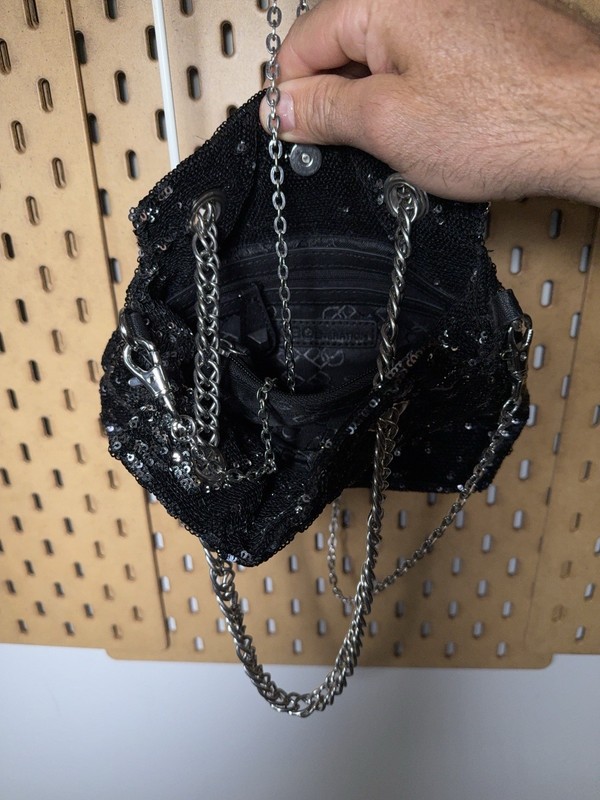 BCBGeneration Black Sequin Small Shoulder Bag Chain Strap Detachable Snap gallery