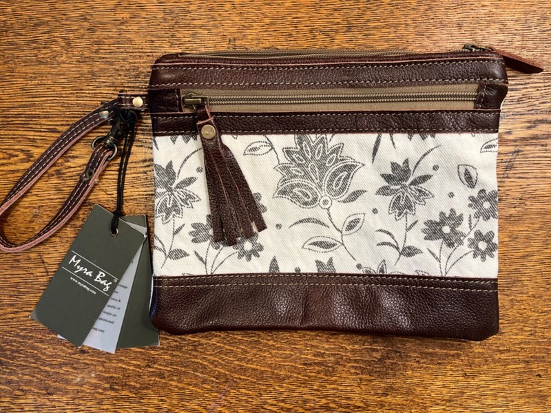 Myra Bag Wristlet Upcycled Western Boho Canvas Leather Tassel New with Tags