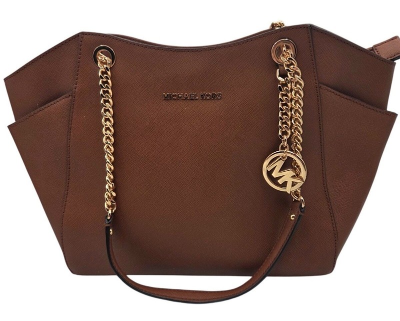 EUC Michael Kors Shania Large East West Chain Tote Shoulder Bag Brown Luggage