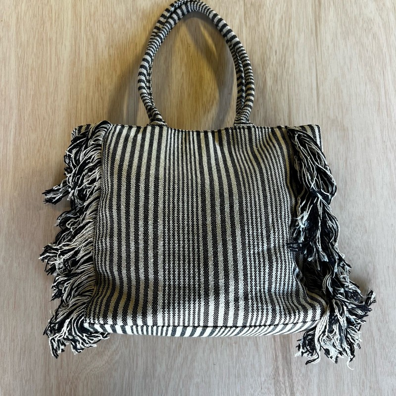 Boho Fringe Boxy Tote Black And White Striped Handbag Universal Thread