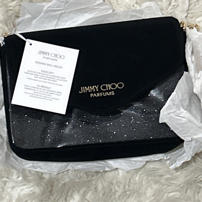 Jimmy Choo Black Velvet Shimmer Shiny Glitter Crossbody Evening Bag Purse