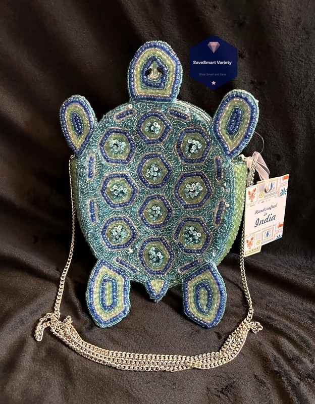New Release Handcrafted in India Blue Green Turtle Beaded Bag Viral TikTok