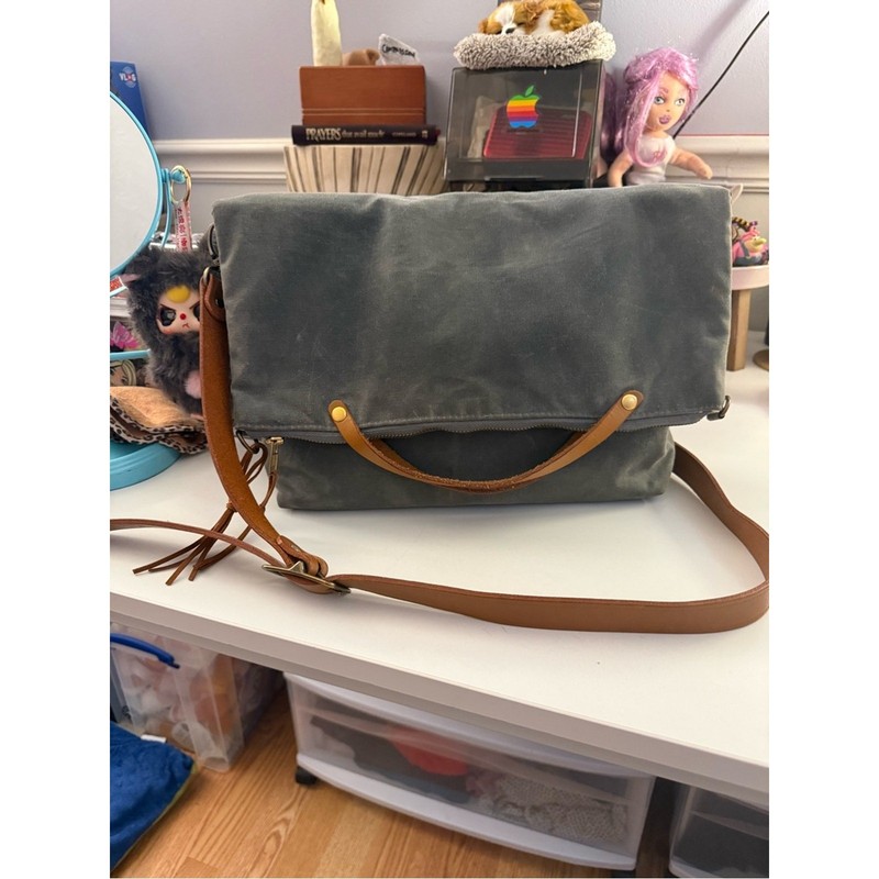 Monday Morning Studios Waxed Canvas Foldover Tote in Grey