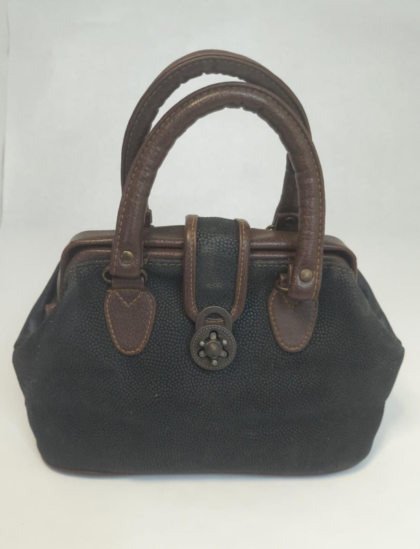 Gitano Vintage 80s Doctors Bag Womens Black Jacquard Fabric Satchel Handbag Tote gallery