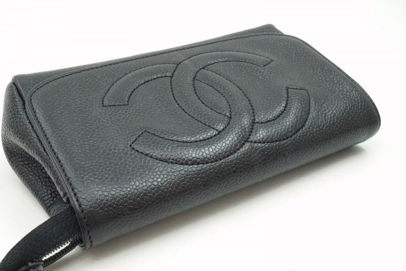 CHANEL Cosmetic Pouch Clutch Bag COCO Mirror Leather Black 6376k gallery
