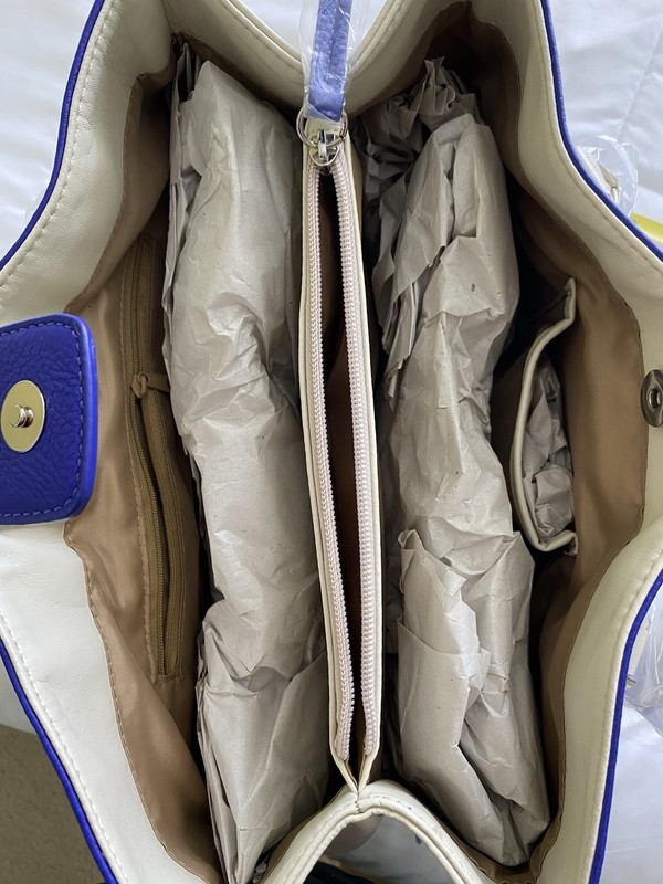 NWT Aurielle Large Tote Handbag Blue Beige Pebbled Vegan Leather Shoulder Bag gallery
