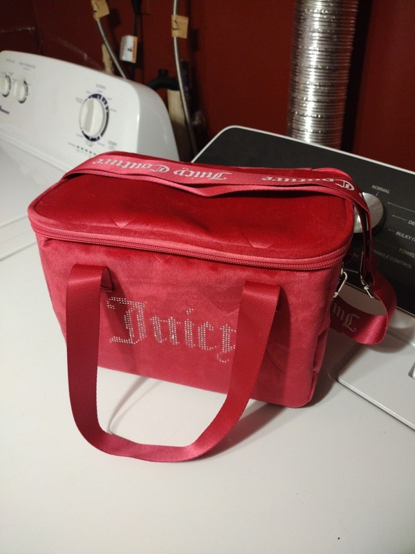 Juicy Couture Velour Insulated Lunch Bag Cooler Bling Logo PINK
