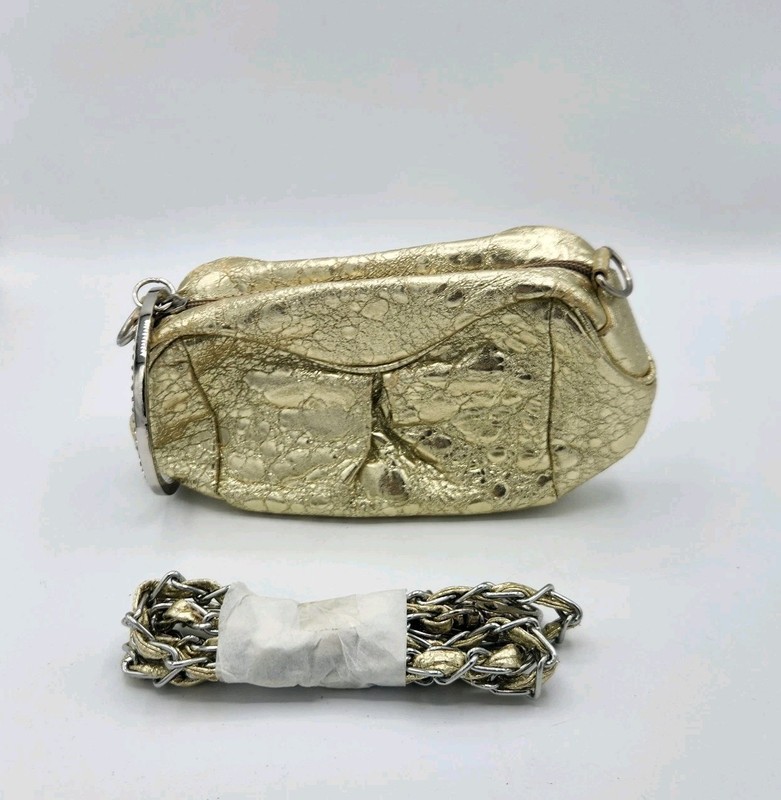 Big Buddha Crinkled Metallic Gold Small Purse Chain Party Holiday New