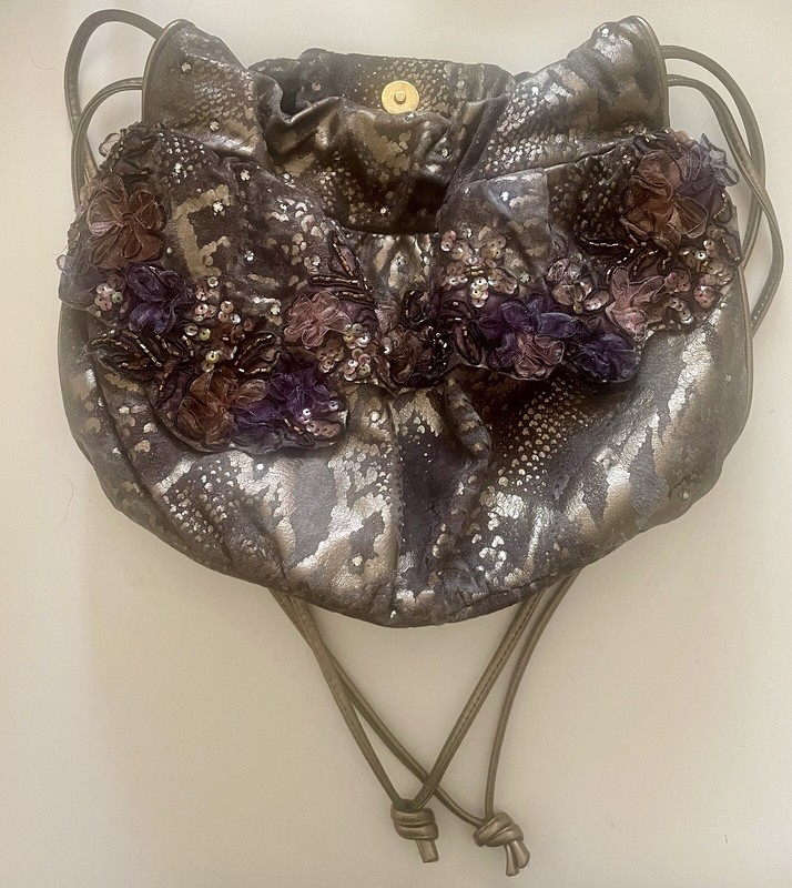Rita Diana for Mylinka Vintage Metallic Leather Shoulder Bag Beaded Browns