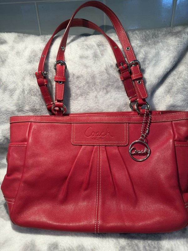 COACH Red Ashley Adjustable Shoulder Straps Smooth Leather No Scuffs GUC!! *READ
