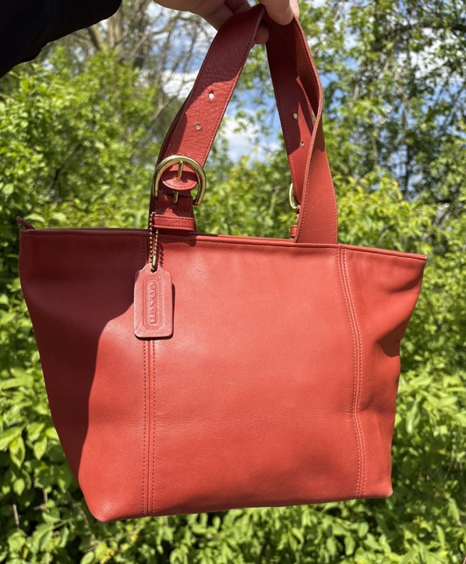 Coach 4133 Vintage Waverly Tangerine Leather Shoulder Tote Bag EUC READ