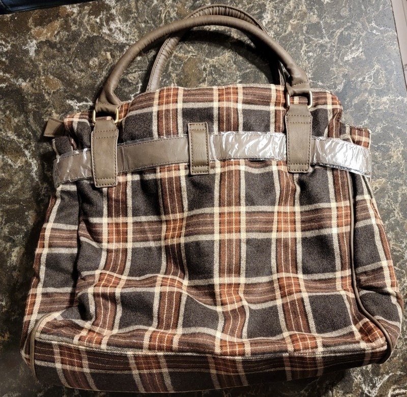 Vintage - Joy Susan Brown Wool Flannel Crossbody Tote Hand Bag 14" x 17" - NWOT gallery