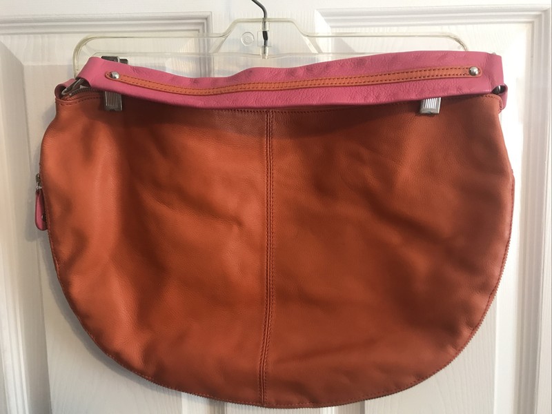 Kate Landry Hobo Purse Orange with Zippers ExpandTo Pop Pink Style ST2LK107