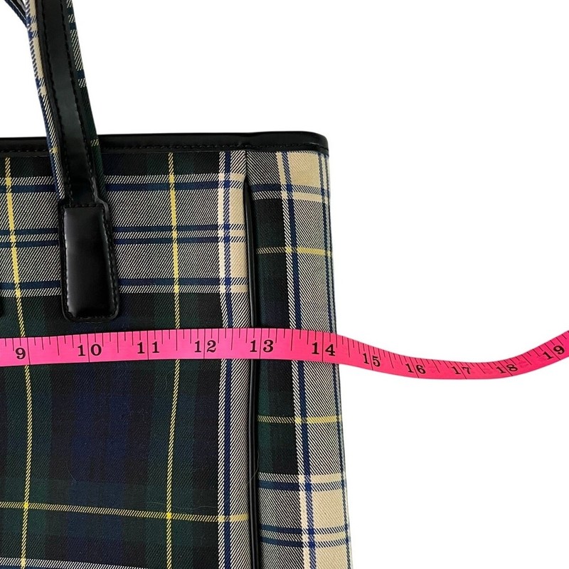 Lauren Ralph Lauren Purse Blue Green Plaid Preppy Tote Magnetic Snap Button gallery