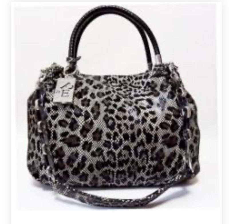 Polina & Eiterou Snake Print Shoulder Bag with Chain Accents Black Gray White