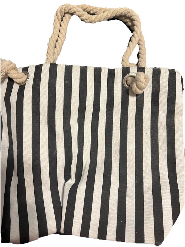 Black and white striped bag. Nautical theme.
