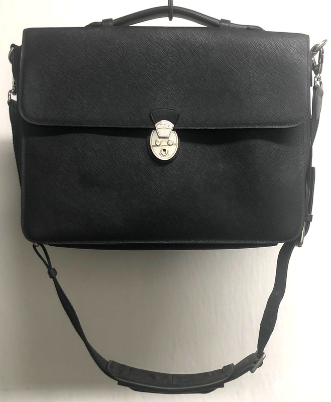 TUMI VNTG BLK COATED CANVAS & LEATHER BRIEFCASE MESSENGER HANDLE & STRAP 73172D2