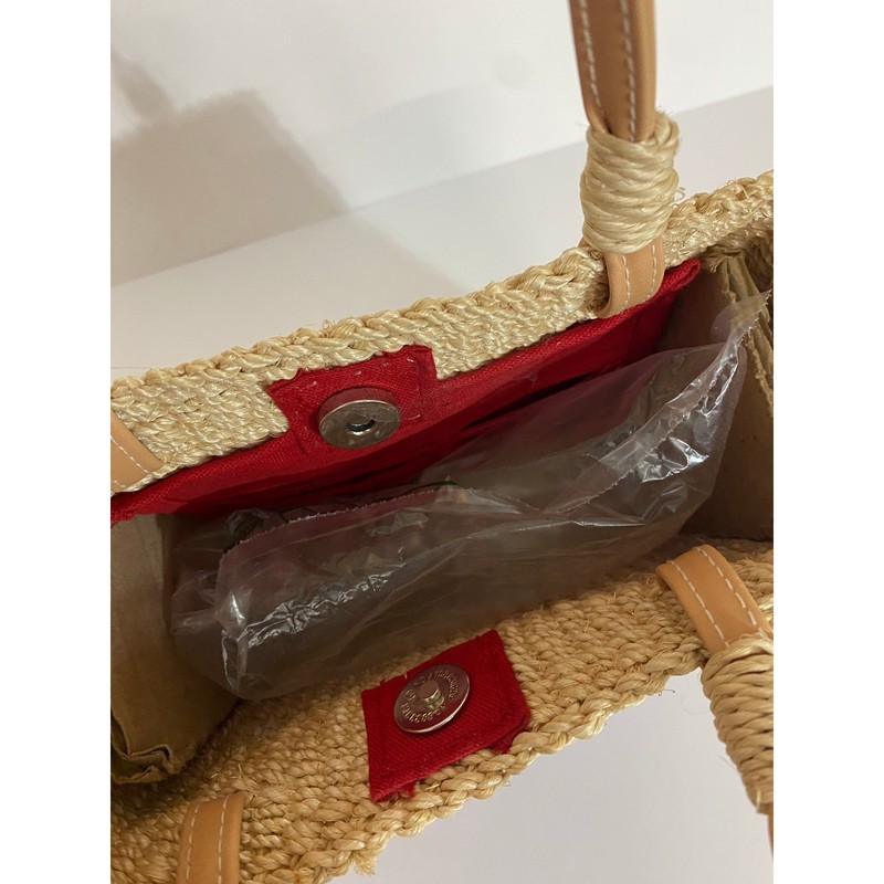 British Sequin Wicker Handled Purse Red Lined Inner Zip Pocket Magnetic Closure gallery